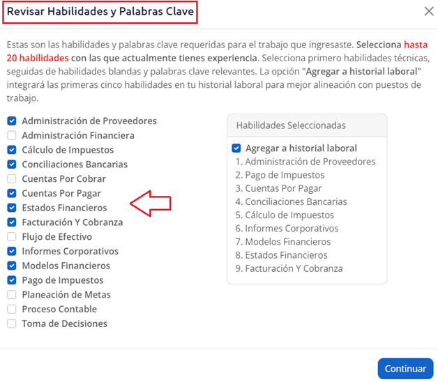 seleccionar habilidades