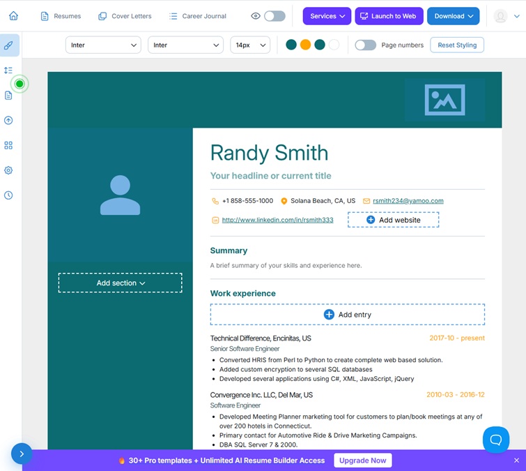 VisualCV online resume portfolio with analytics tracking dashboard