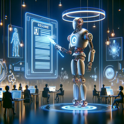 robot reading a resume