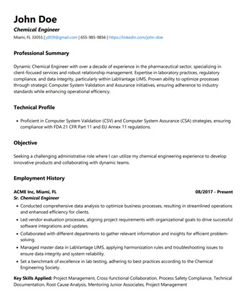 Classic resume template preview