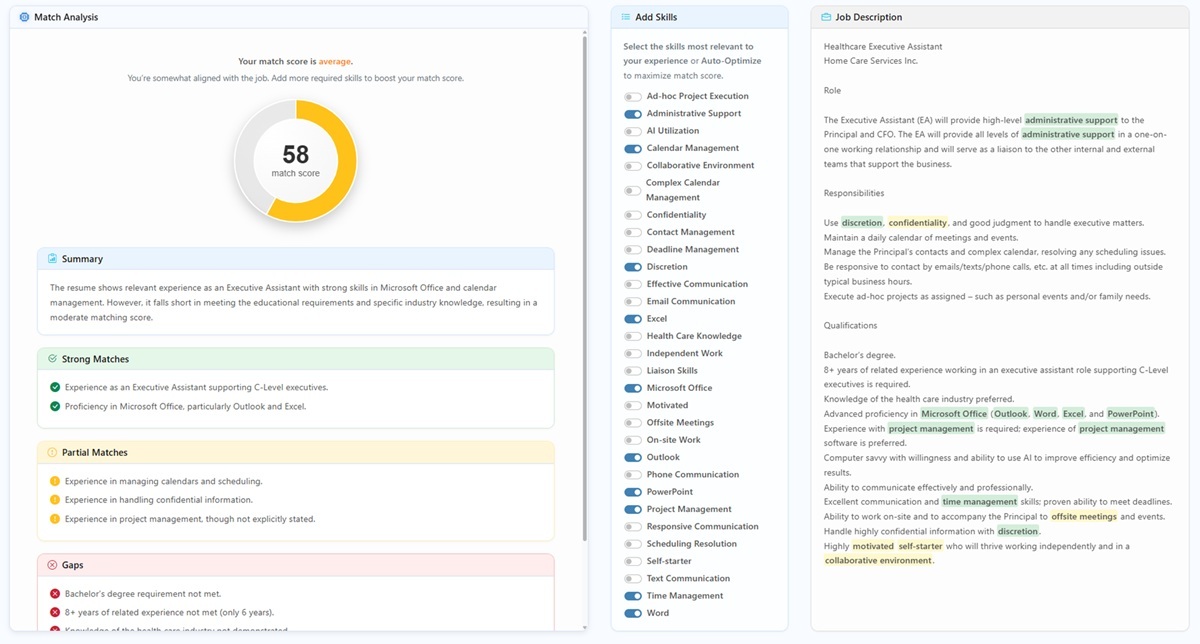 resume skills picker to improve job match