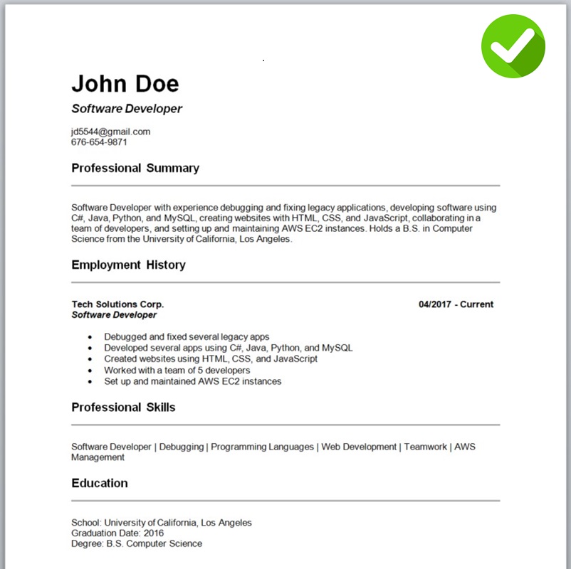 Example of a clean, single-column ATS-friendly resume template
